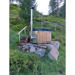 A pre-configured hot tub with accessories, delivered free of charge