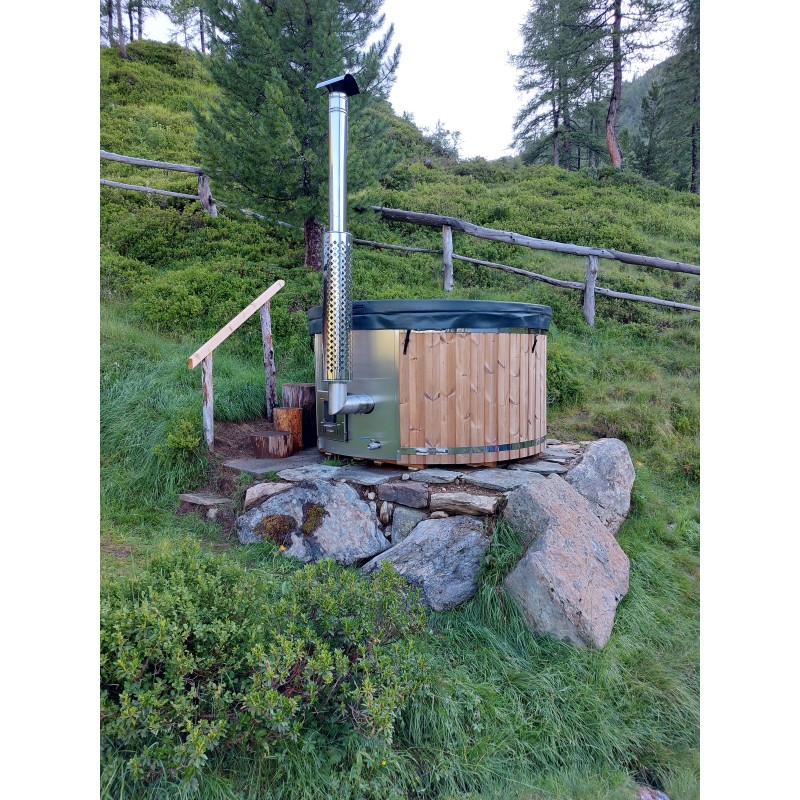 A pre-configured hot tub with accessories, delivered free of charge